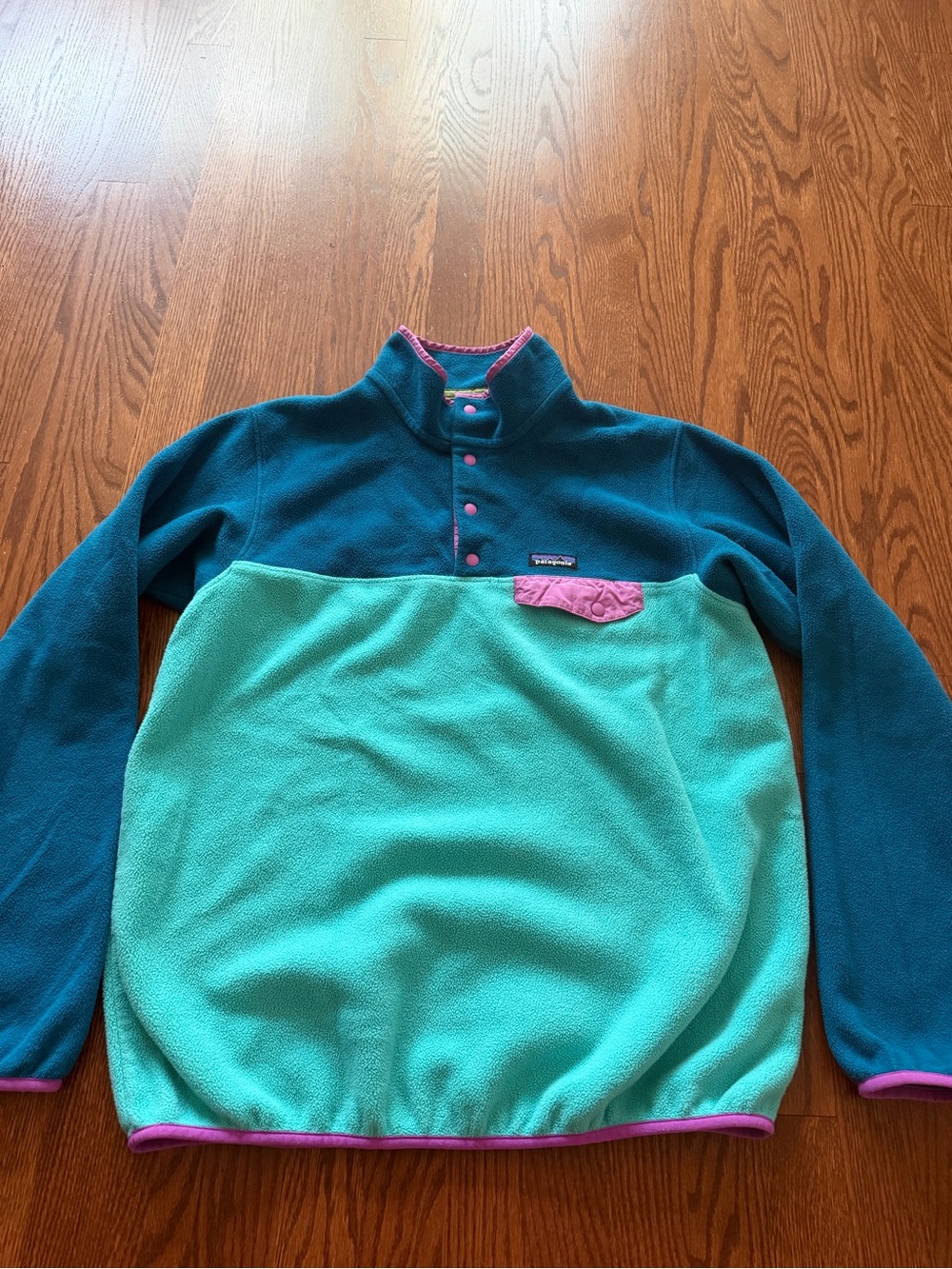 Patagonia Synchilla Teal & Dark Teal Snap-T Fleece Women’s Pullover Size XL